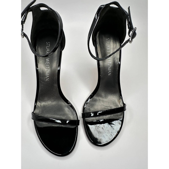 Stuart Weitzman $475 Nudistsong Strap Sandal 100mm Black Patent Leather Size 6 - Picture 3 of 14